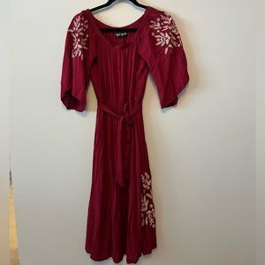 Burgundy Midi embroidery dress